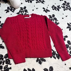 Magenta Girl's Vibrant Red Cable Knit Sweater, Size S-6